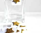 12 Gold Glitter Star Mini Tags Threaded White - 3GIRLSandaGOAT
