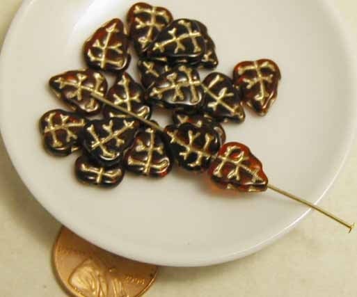 Red Czech Glass Leaves - 12 pcs. - (0309RD)