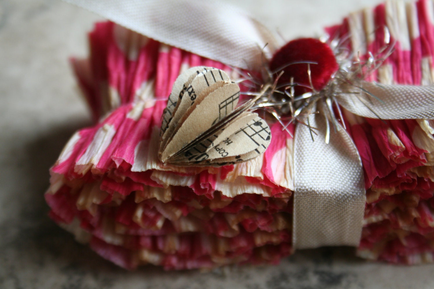 Velvet Kiss...Hot Pink Hand Dyed Crepe Paper Ruffles