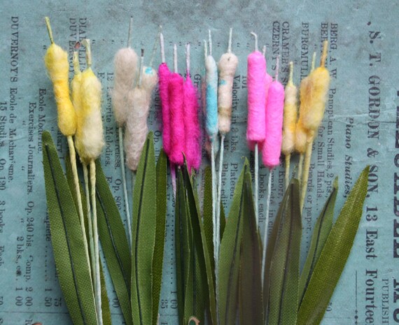 vintage millinery spun cotton cattails made in Japan
