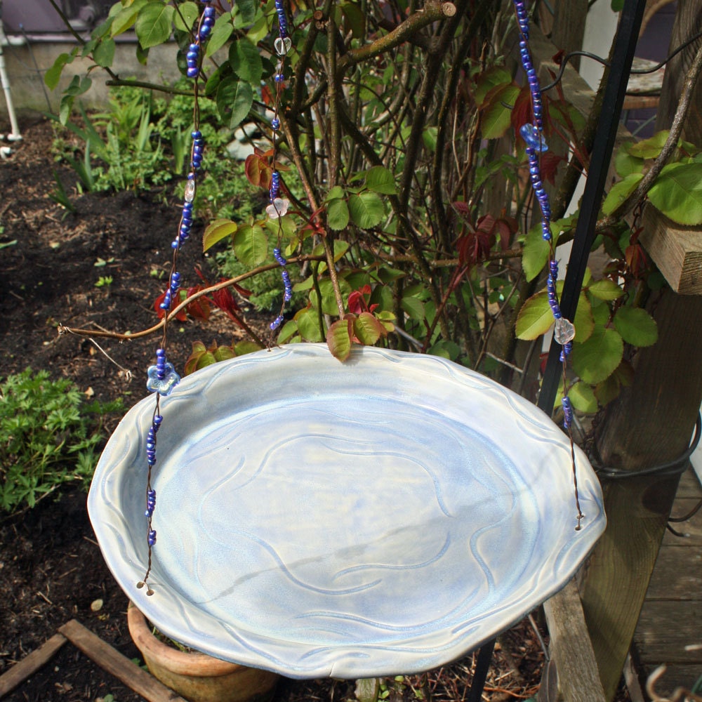 Lavender Purple Hanging Ceramic Bird Bath or Feeder
