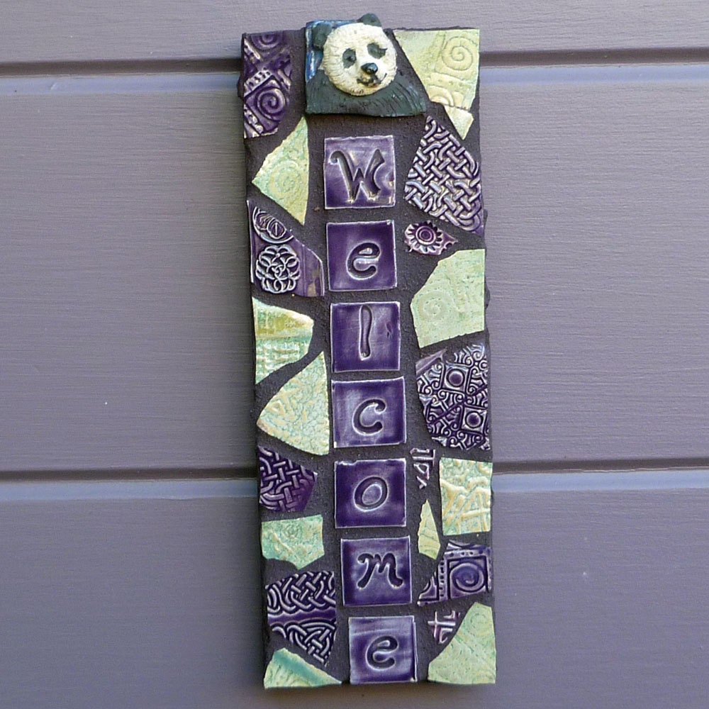 Mosaic Panda Welcome Sign