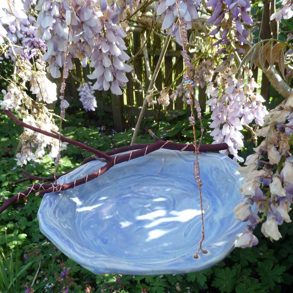 Lavender Hanging Ceramic Bird Bath or Feeder
