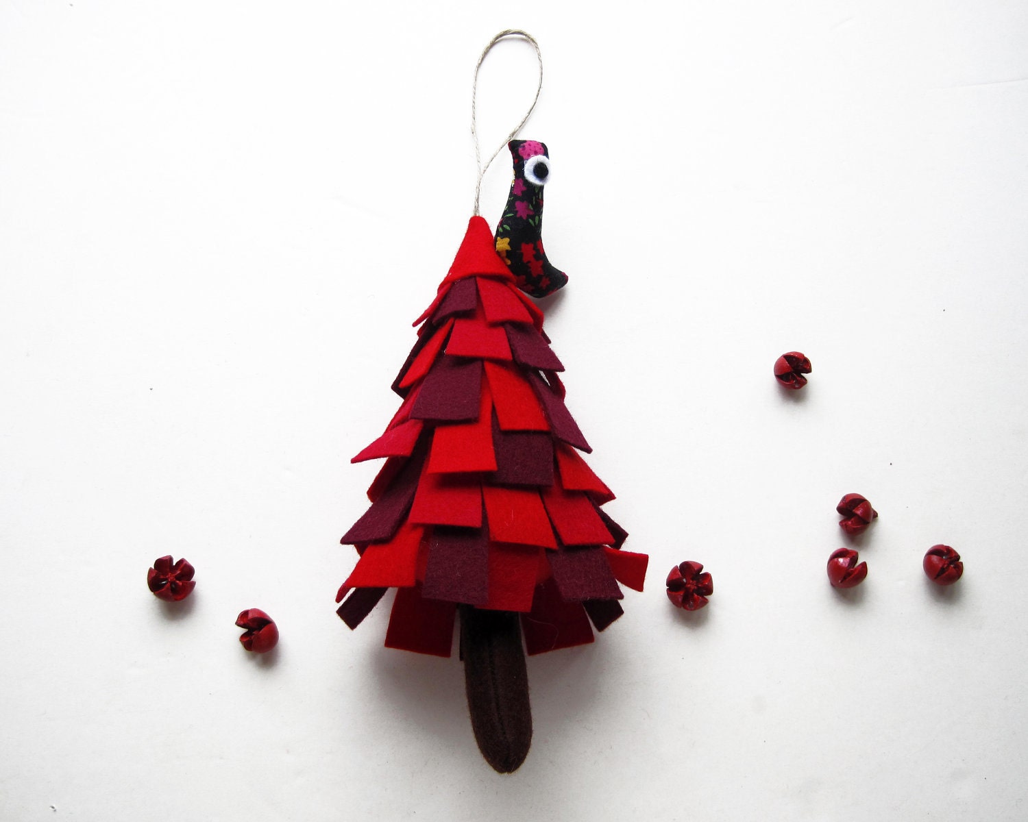 Red Tree with bird.ornament to hang.
