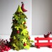 Christmas Tree. Fir with bench and two birds. Felt christmas decoration.