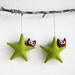 Christmas ornament. Two green stars with owl. Felt Decoration wall hanging.