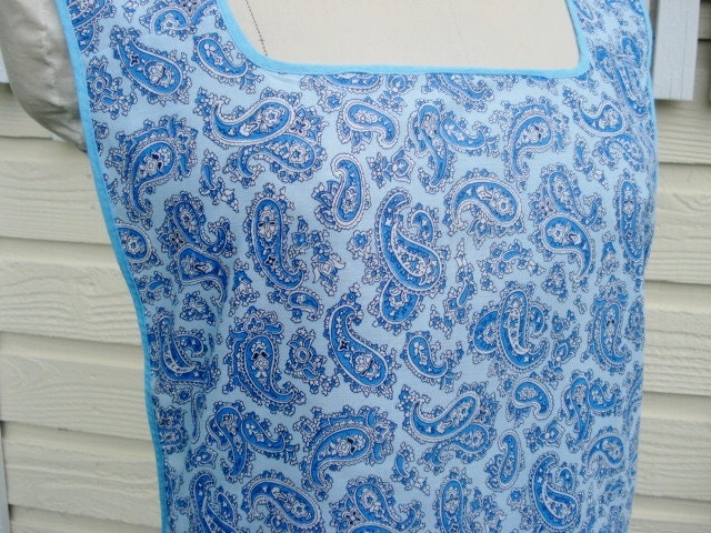 RESERVED for Patti C. Vintage Apron Blue Paisley Full Bib Cobbler X Large