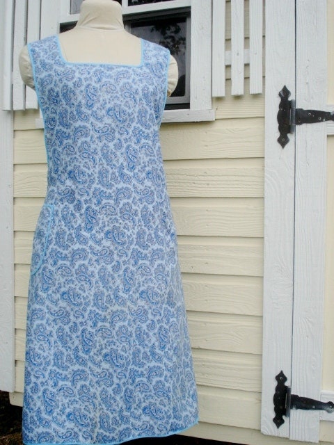 RESERVED for Patti C. Vintage Apron Blue Paisley Full Bib Cobbler X Large