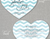 100 Phoebe Teal Chevron Heart Shaped Wedding Programs