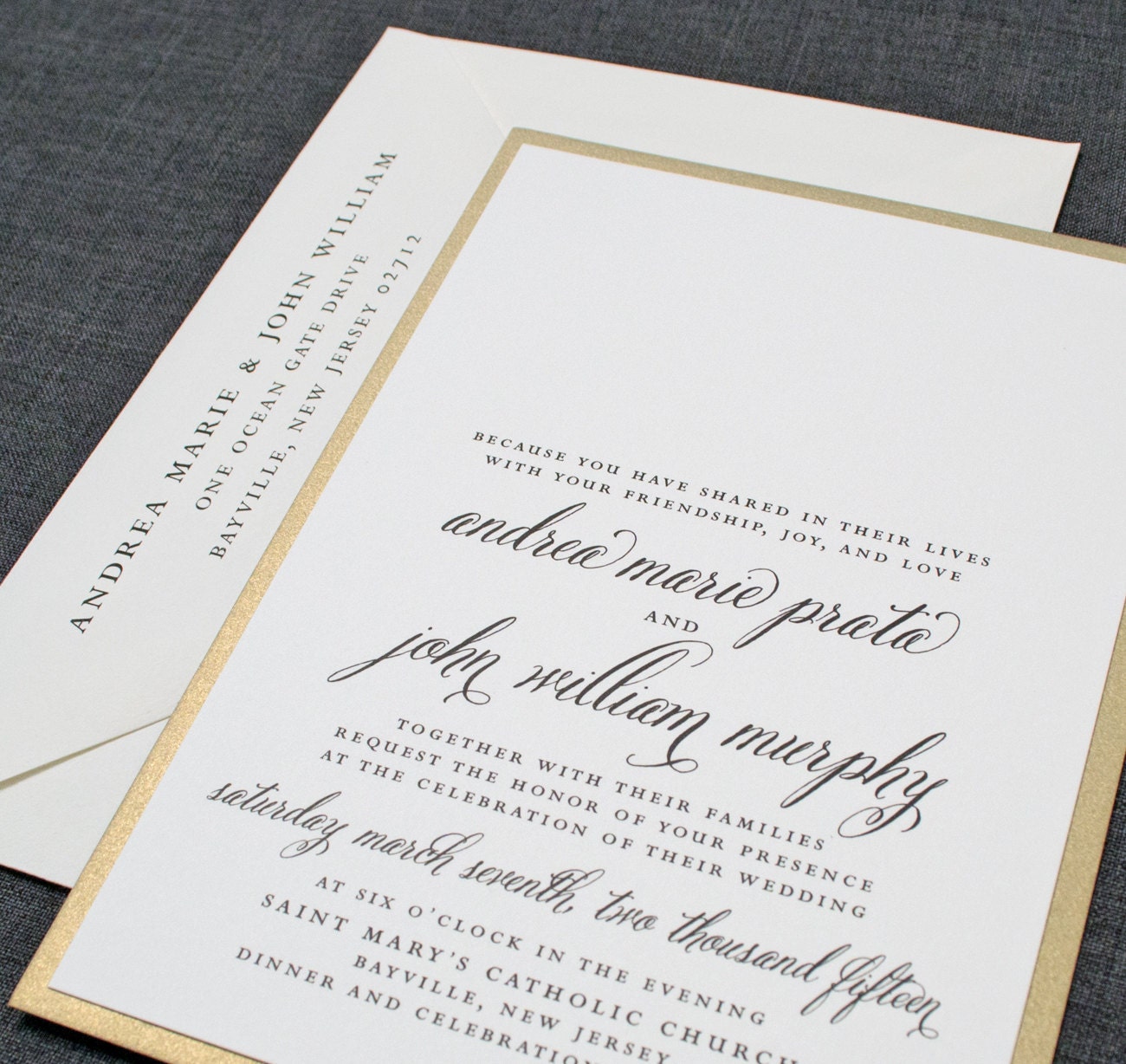 Andrea Wedding Invitation - Metallic Gold Layered Script (Sample)