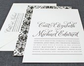 Cait Wedding Invitation - Custom Black Damask Pattern (Sample)