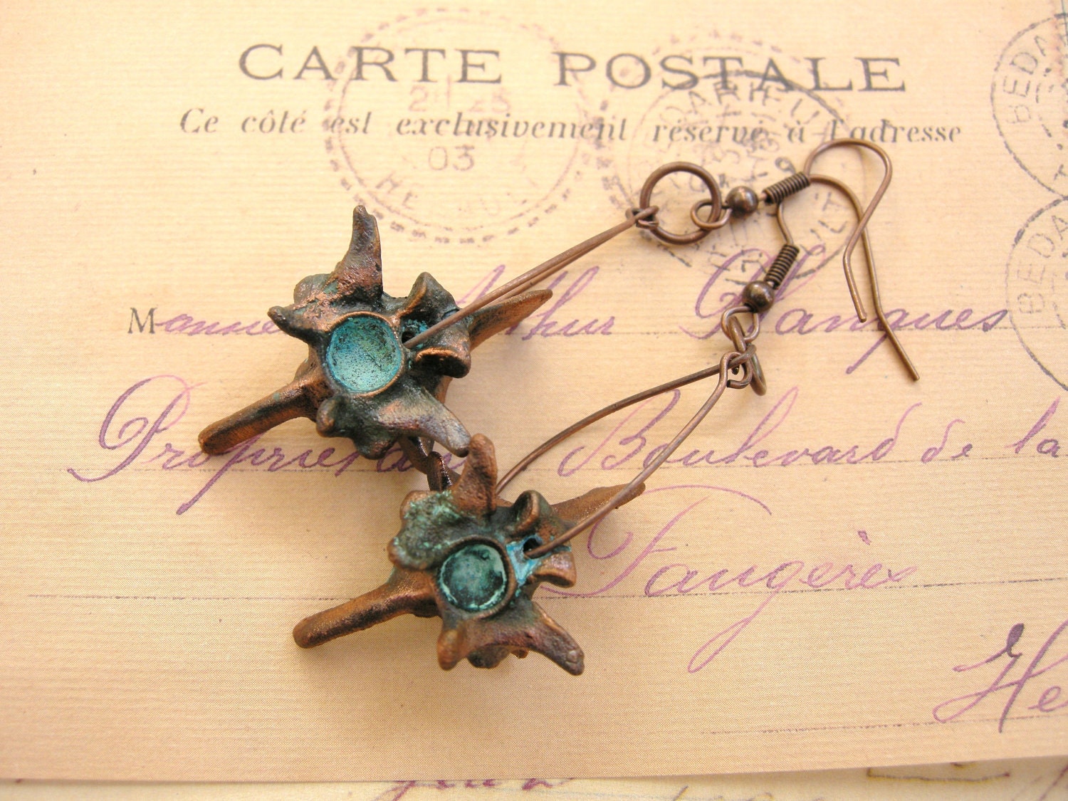 Rattle Snake Vertebrae Earrings Copper Electroformed