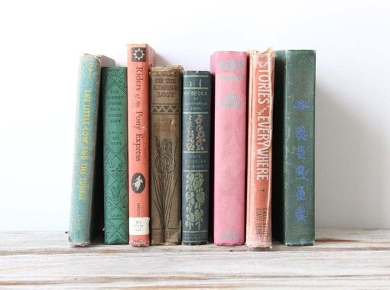 Tall Stack of Colorful Vintage Books