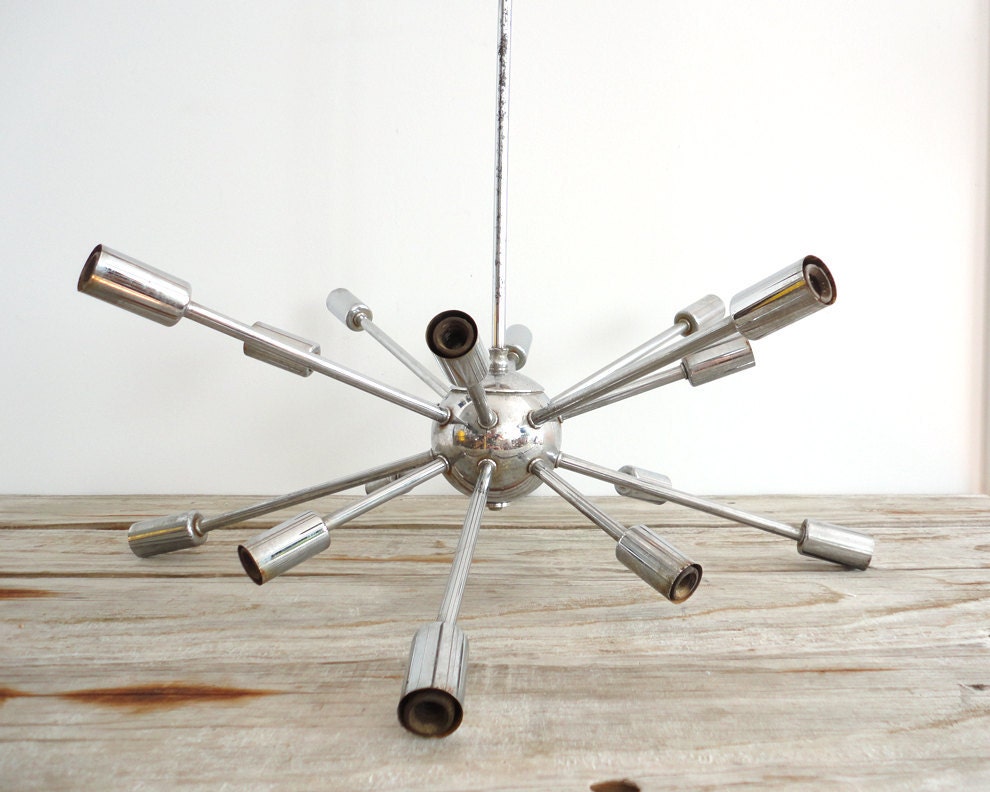 r e s e r v e d An Original Sputnik Chrome Hanging Chandelier. 16 Arms.