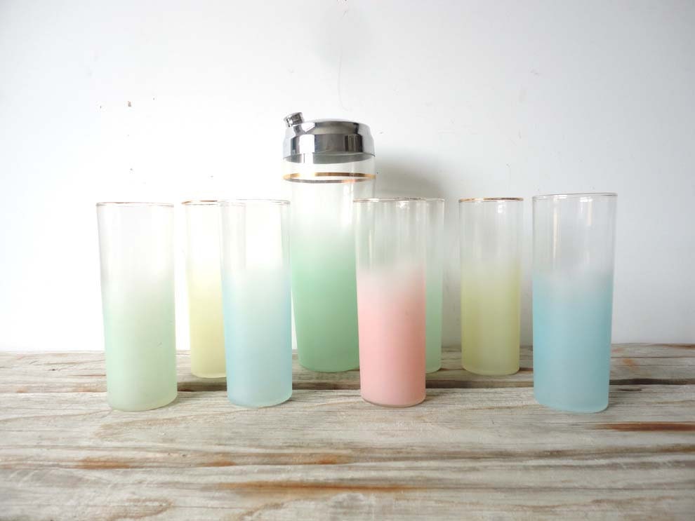 Set of Pastel Glasses & Shakers. Summer Cocktail Party