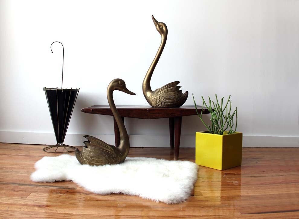 r e s e r v e d Pair of Giant Brass Swan Planters