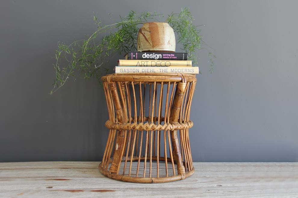 Franco Albini Style Rattan Side Table / Ottoman