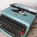 Slim Italian Olivetti Lettera 22 Typewriter in Seafoam with Case & Manual