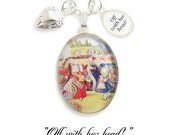 Queen of hearts necklace OFF with her head Alice in Wonderland silver charm necklace