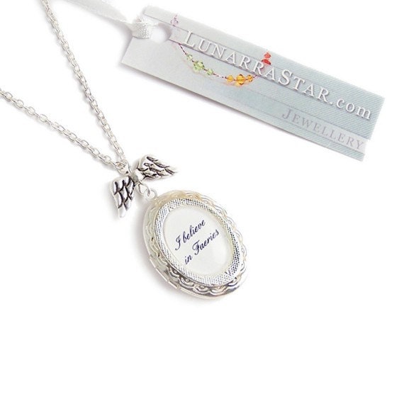 I believe in FAERIES locket  .. magical winged Peter pan fairy necklace