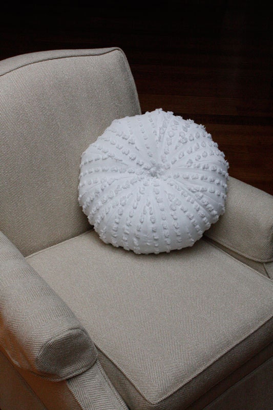 Recycled Chenille Sea Urchin Pillow - Large- white
