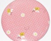 pocket mirror pink polka dot with bees fabric covered pocket mirror