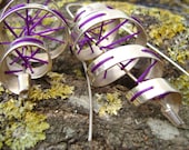 OOAK Silver twist earrings with purple silicone thread - ready to ship