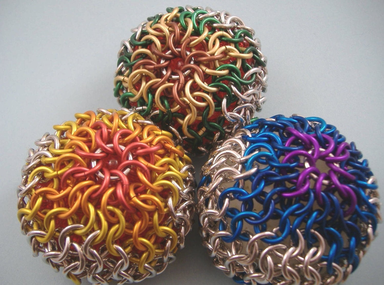 Trio of Chainmaille Juggling Balls