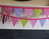 Colorful Mini Flags - 24 Pinks Greens Purples  - Banner, Garland, Bunting - Party, Celebration, Photo Prop
