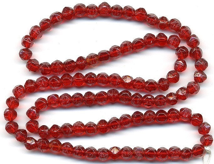 Vintage Red English Cut Beads 5mm Translucent Candy Apple Glass  - 50 Pcs.