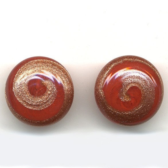 Vintage Venetian Buttons - 21mm Red Glass w/ Aventurine Swirl - 1960s
