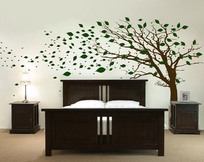 Tall Tree with Leaves Blowing in the Wind - Wall Decals - Your Choice of Color