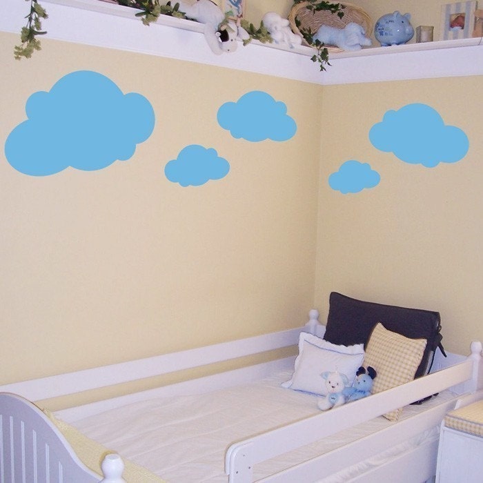 BIG Fluffy Clouds - Cloud Decals - Set of Five BIG Vinyl Wall Decals - Your Choice of Color