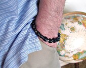New Style - Unisex Black Textured PAPER BEAD Stretch Bracelet - custom sizing - shipping included