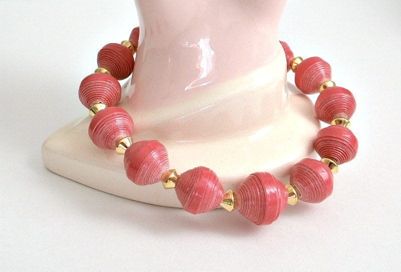 Elegant Coral PAPER BEAD Stretch Bracelet - custom sizing, shipping included