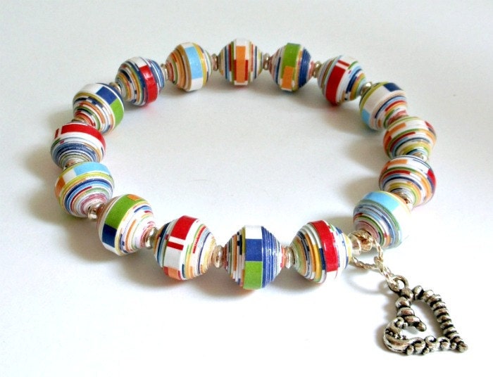 Primary Colors, Paper Bead Stretch Bracelet - custom sizing
