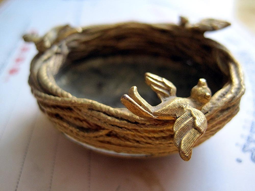SALE Vintage Golden Bird's Nest Bowl