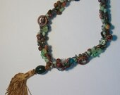 Woven Bead and Button Necklace with Gold Tassel