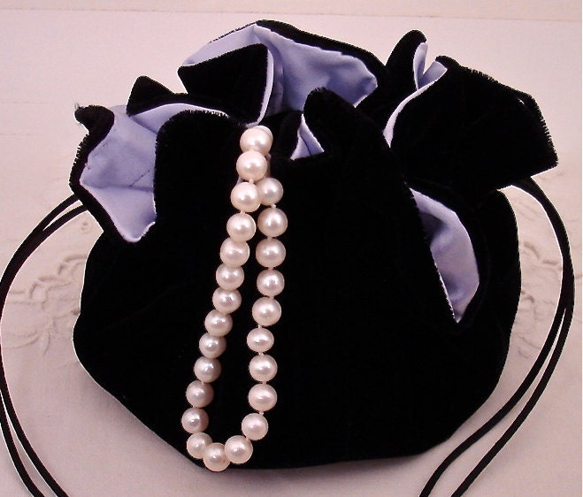 Black Velvet Jewelry Pouch for Travel or Home Use