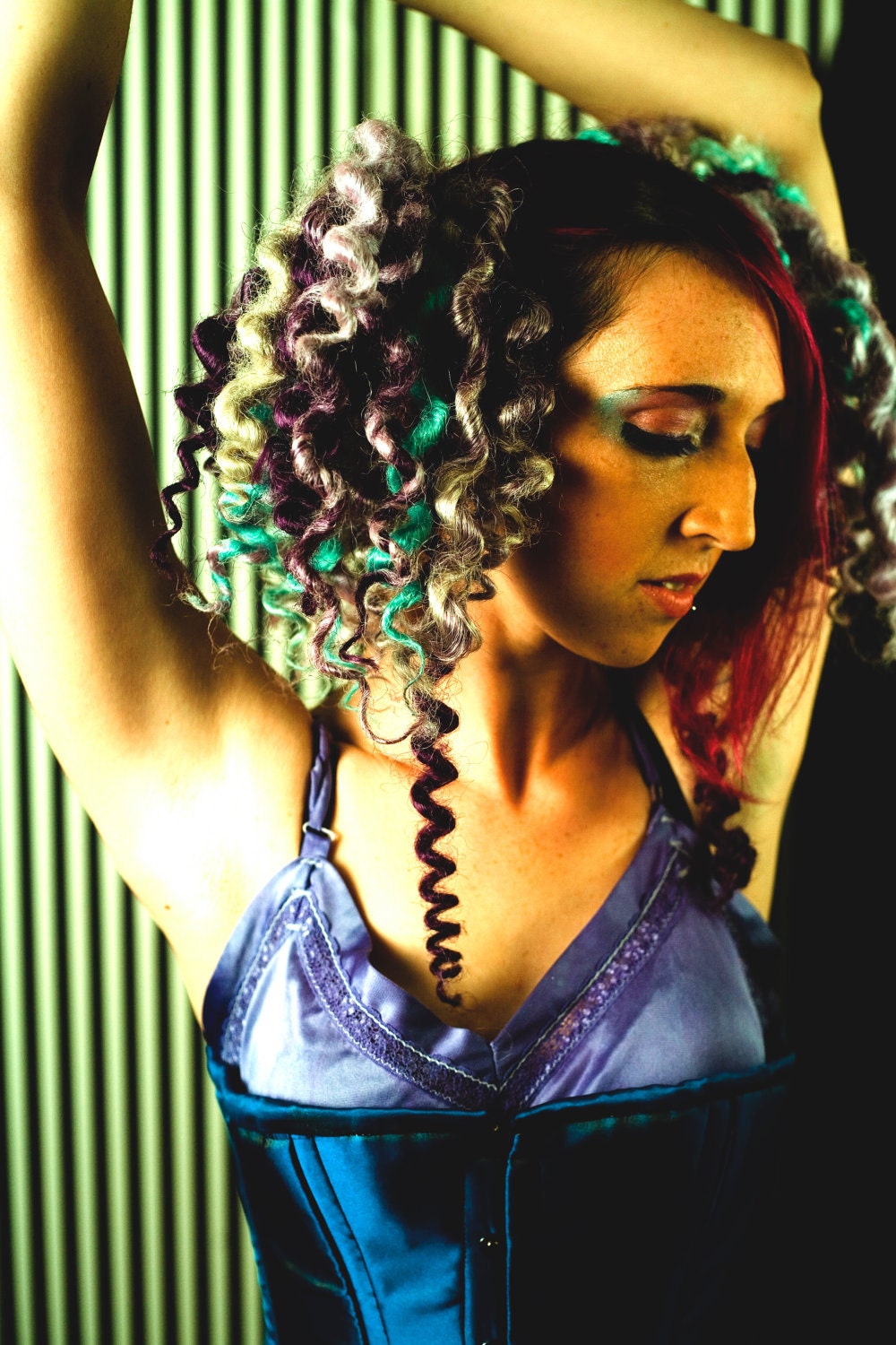 Curly Pig Tail Dread Falls Purple Lavender & Teal