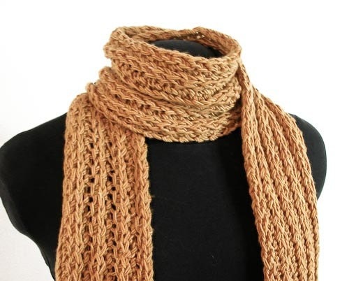 Hand Knit Scarf Soft Merino Continental Rib Deep Gold - Item 929 - KnotChaCha