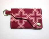 Tri-fold Credit Card / Business Card Holder/ Key Fob made w/ Designer fabric Nap Sack in Berry