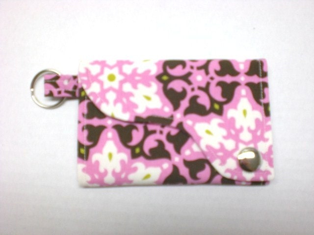 Tri-fold Credit Card / Business Card Holder/ Keyfob  made w/ Designer fabric Mosaic Rose