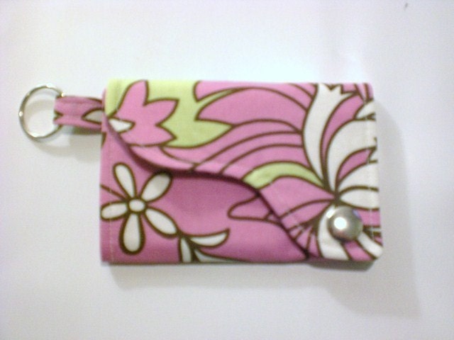Tri-fold Credit Card / Business Card Holder/ Keyfob  made w/ Designer fabric Rose Wildflower