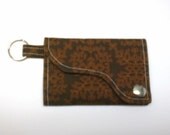 Tri-fold Credit Card / Business Card Holder/ Keyfob  made w/Designer fabric Damask in Brown