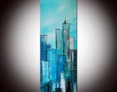 Large Abstract Cityscape Painting  - Original by Andrada - Certificate of Authenticity -- Ready to hang