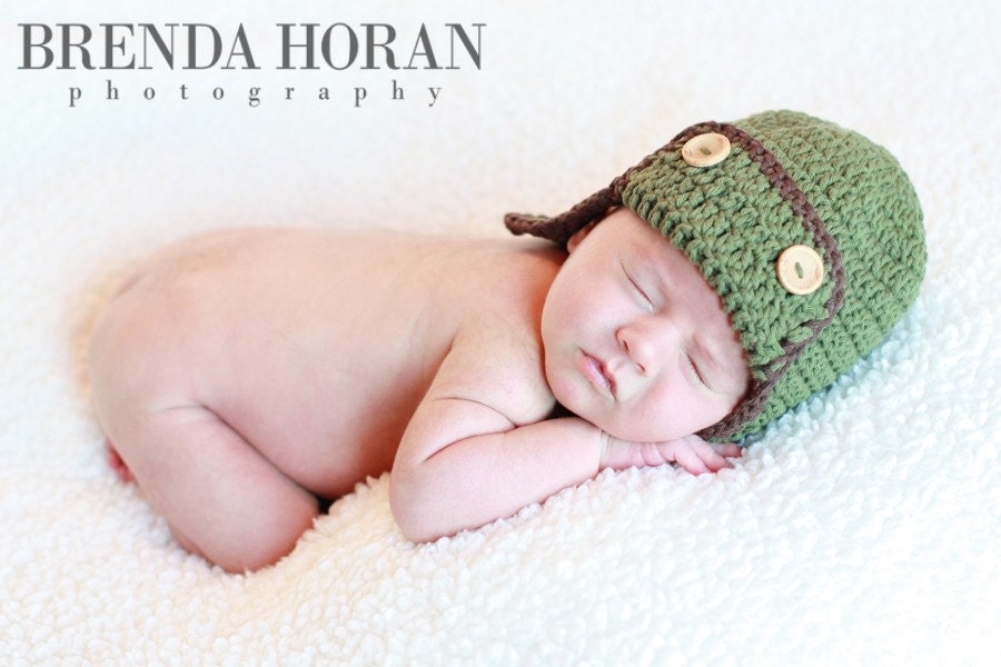 POPULAR Crochet Baby Hats, Baby Boy Hats, Football Earflap Hat, Photography Prop, Newborn to 3 Months, Brown Hat - Photographer Prop