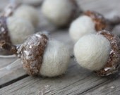 Christmas Ornaments Winter White Felted Acorns with Mica Flakes Tree Decorations Package Tie Ons - Stitchcrafts