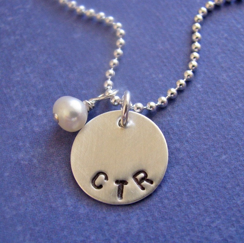 silver CTR necklace with birthstone or pearl
