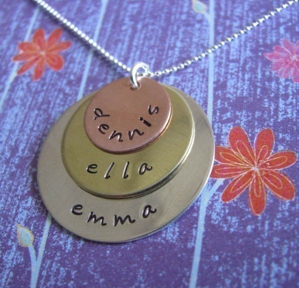 custom mixed metal triple layer name necklace